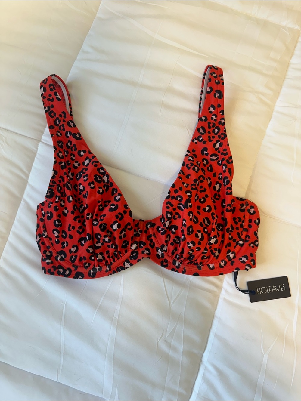 NWT Figleaves Mala Red Leopard Underwire High Apex Plunge Adjustable Bikini Top